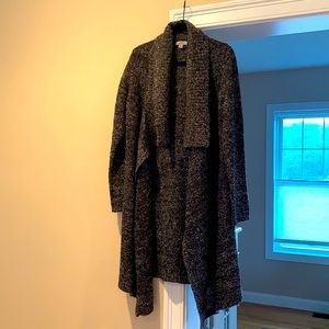 Long, soft grey cardigan w/ flowy collar and long sleeves by Calvin Klein Jeans.